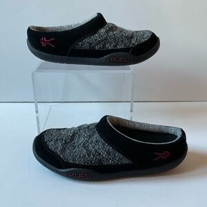 Kuru Draft Wmns Sz 9 Black Suede Grey Knit Upper Comfort Slip-On Slippers Exclnt